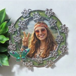 Sunflower Designs 3"x3" Decorative Photo Frame Yellow Silver Floral Butterfly